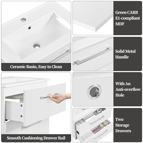 61cm Wall-Mount Bathroom Vanity with Sink and Drawers