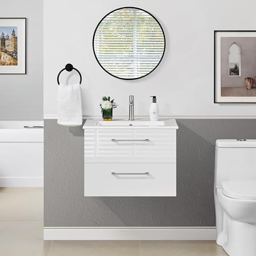 61cm Wall-Mount Bathroom Vanity with Sink and Drawers
