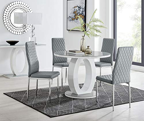 Giovani Round Dining Table and 4 Grey Chairs