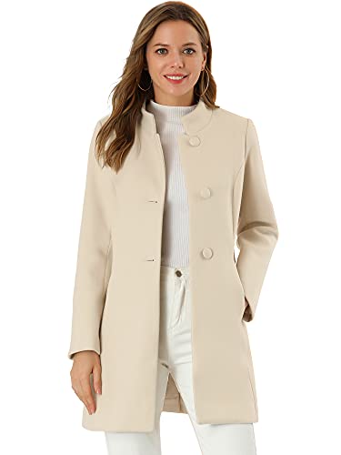 Allegra K Women's Beige Mid-Thigh Winter Overcoat
