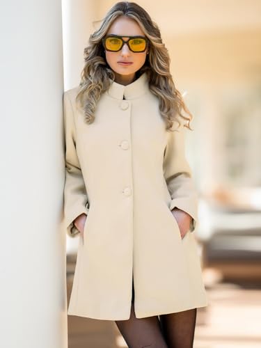 Allegra K Women's Beige Mid-Thigh Winter Overcoat