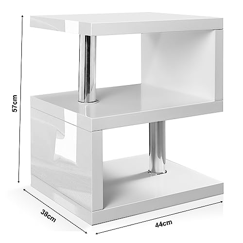LED High Gloss Nightstand with 2-Tier Shelf