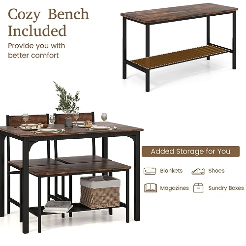 Rustic 4-Piece Wooden Dining Set with Storage