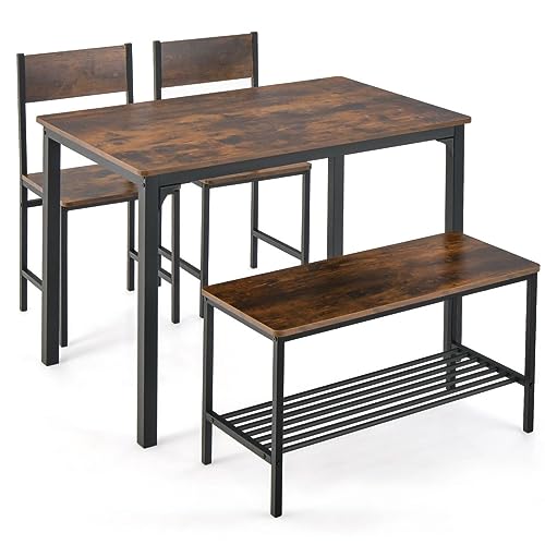 Rustic 4-Piece Wooden Dining Set with Storage