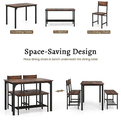 Rustic 4-Piece Wooden Dining Set with Storage