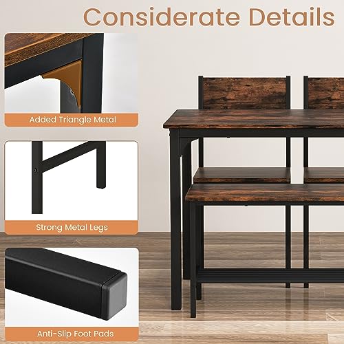 Rustic 4-Piece Wooden Dining Set with Storage