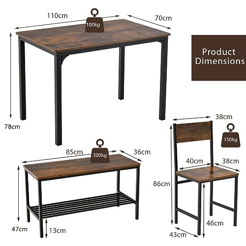 Rustic 4-Piece Wooden Dining Set with Storage