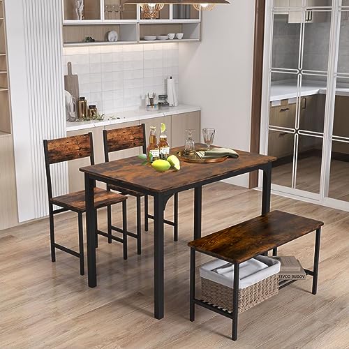 Rustic 4-Piece Wooden Dining Set with Storage