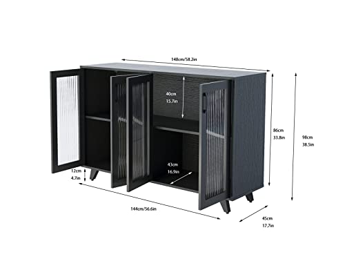 Panana Black Wood Storage Sideboard Cabinet 125cm