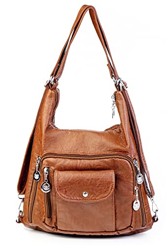 T-Kims Soft Leather Hobo Tote Bag (Brown)