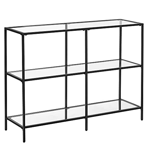 VASAGLE Black 3-Shelf Coffee Table with Glass