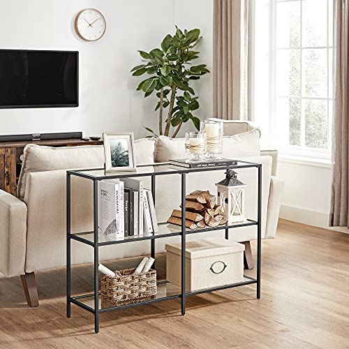 VASAGLE Black 3-Shelf Coffee Table with Glass
