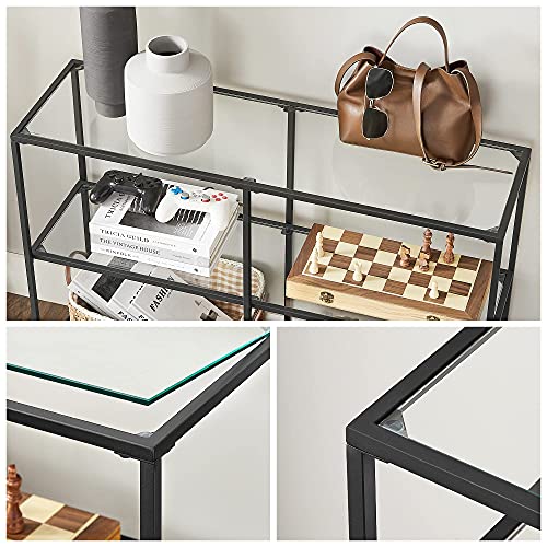 VASAGLE Black 3-Shelf Coffee Table with Glass