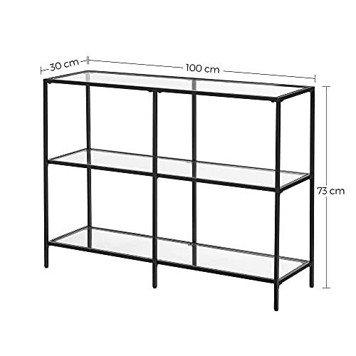 VASAGLE Black 3-Shelf Coffee Table with Glass