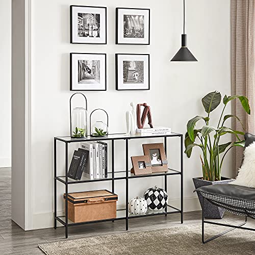 VASAGLE Black 3-Shelf Coffee Table with Glass