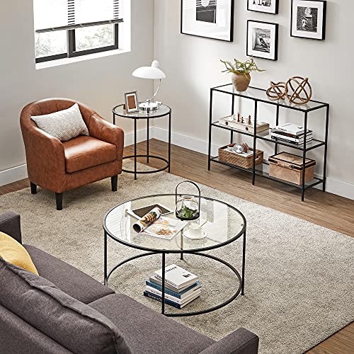 VASAGLE Black 3-Shelf Coffee Table with Glass