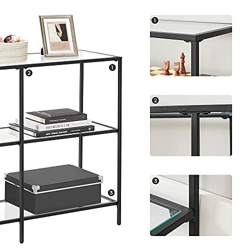 VASAGLE Black 3-Shelf Coffee Table with Glass
