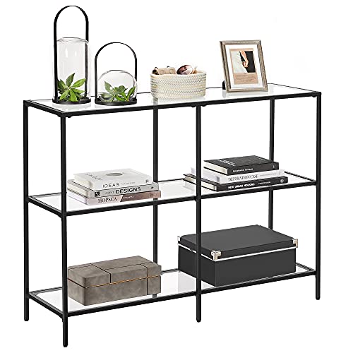VASAGLE Black 3-Shelf Coffee Table with Glass