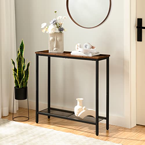Slim Industrial Console Table with 2 Shelves