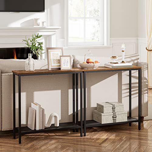 Slim Industrial Console Table with 2 Shelves