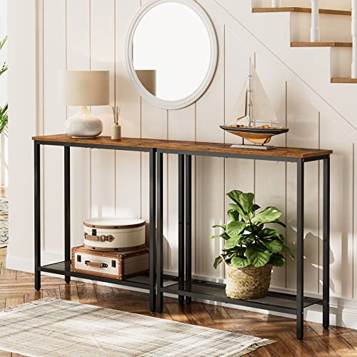 Slim Industrial Console Table with 2 Shelves