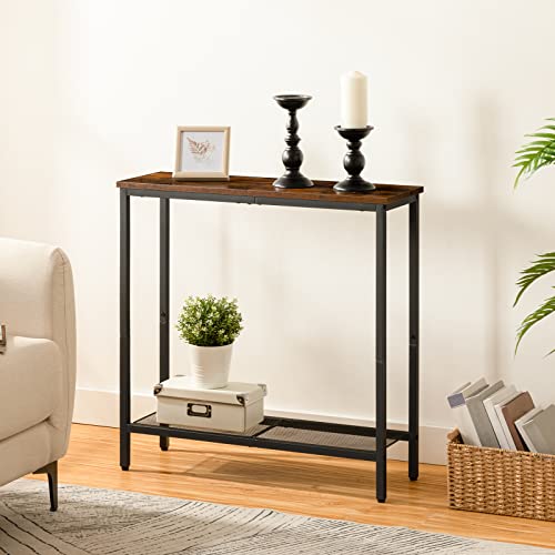 Slim Industrial Console Table with 2 Shelves