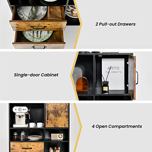 COSTWAY Wooden Buffet with Storage & Display Compartment