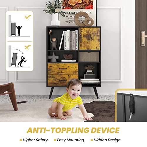 COSTWAY Wooden Buffet with Storage & Display Compartment