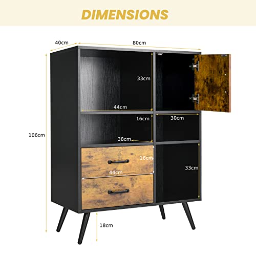 COSTWAY Wooden Buffet with Storage & Display Compartment