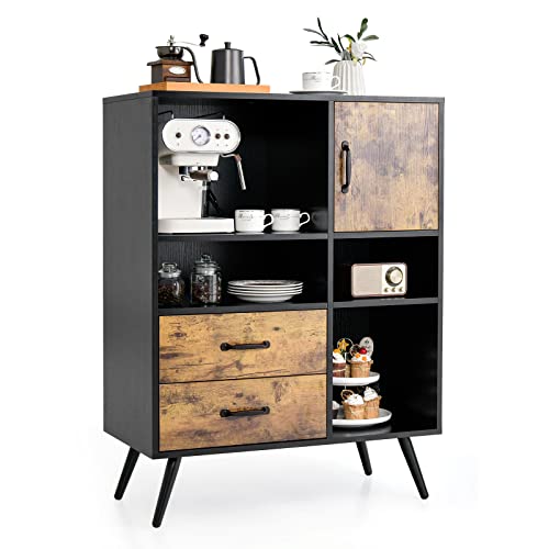 COSTWAY Wooden Buffet with Storage & Display Compartment