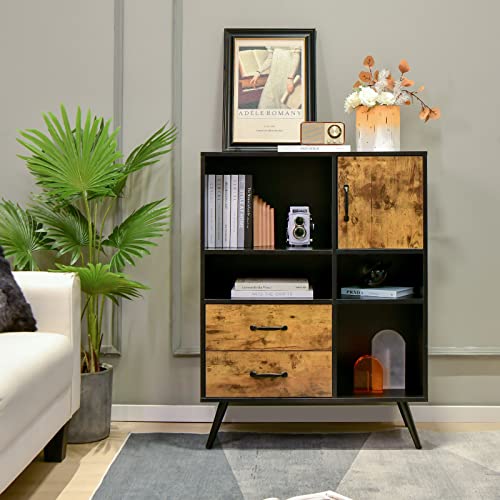 COSTWAY Wooden Buffet with Storage & Display Compartment