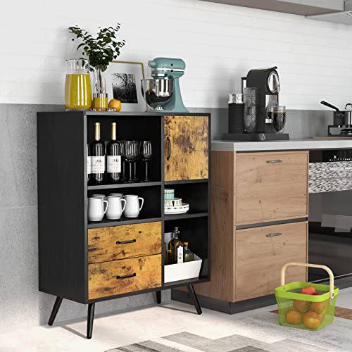 COSTWAY Wooden Buffet with Storage & Display Compartment