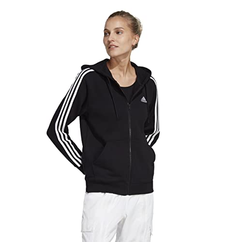 adidas Women's 3-Stripes Hooded Track Top, Black