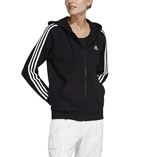 adidas Women's 3-Stripes Hooded Track Top, Black