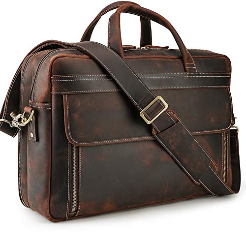 TIDING Men's Vintage Leather Laptop Briefcase Tote