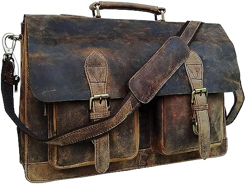 Retro 16-Inch Buffalo Hunter Leather Laptop Bag