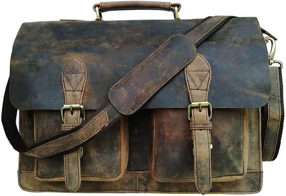 Retro 16-Inch Buffalo Hunter Leather Laptop Bag
