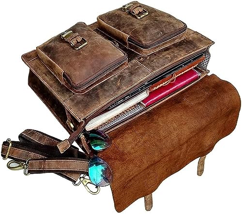 Retro 16-Inch Buffalo Hunter Leather Laptop Bag