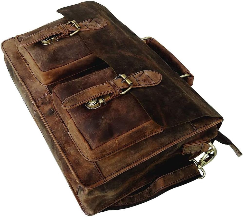 Retro 16-Inch Buffalo Hunter Leather Laptop Bag