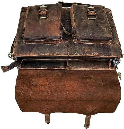 Retro 16-Inch Buffalo Hunter Leather Laptop Bag