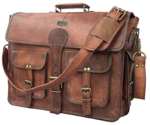 Vintage 18-Inch Handmade Leather Laptop Messenger Bag