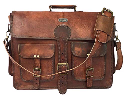 Vintage 18-Inch Handmade Leather Laptop Messenger Bag