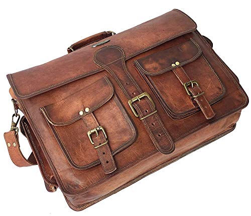 Vintage 18-Inch Handmade Leather Laptop Messenger Bag