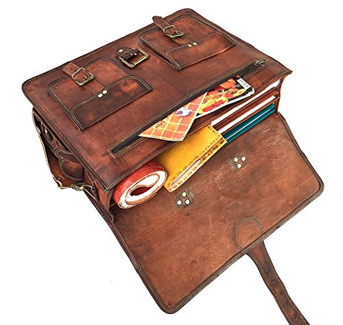 Vintage 18-Inch Handmade Leather Laptop Messenger Bag