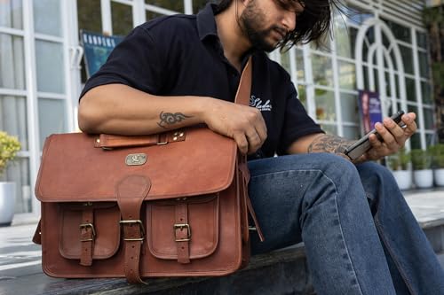 Vintage 18-Inch Handmade Leather Laptop Messenger Bag