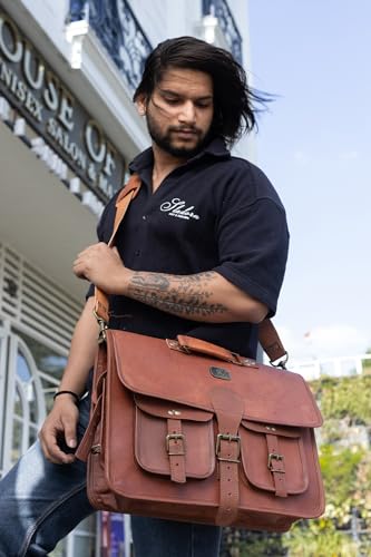Vintage 18-Inch Handmade Leather Laptop Messenger Bag
