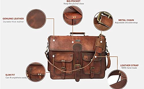 Vintage 18-Inch Handmade Leather Laptop Messenger Bag