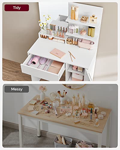 VASAGLE White Vanity Table with Mirror and Storage