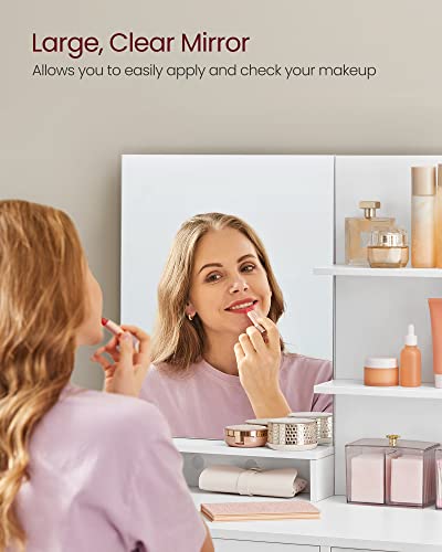 VASAGLE White Vanity Table with Mirror and Storage