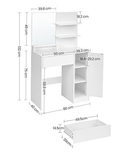 VASAGLE White Vanity Table with Mirror and Storage
